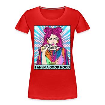 POP-ART ARTWORK JOINT SMOKING FEMME - T-shirt bio Premium Femme - rouge - Devant - Mia (176cm)