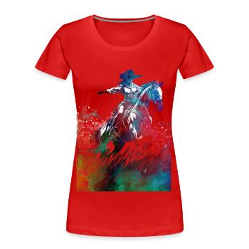 Cavalier sport art #rider #horse #sport - T-shirt bio Premium Femme - rouge - Devant - Mia (176cm)