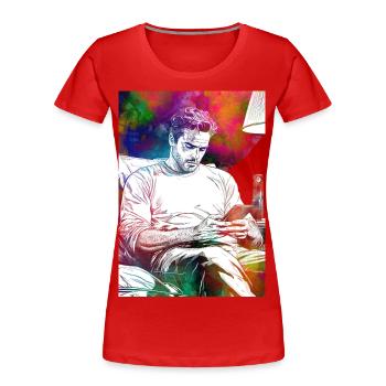 Männerleben mit Smartphone - Frauen Premium Bio T-Shirt - Rot - Vorne - Mia (176cm)