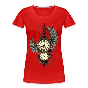 Fleurs et mécanique : la magie de l’horloge steampunk. - T-shirt bio Premium Femme - rouge - Devant - Mia (176cm)