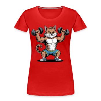 Katzenmuskelkraft Krafttraining - Frauen Premium Bio T-Shirt - Rot - Vorne - Mia (176cm)