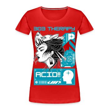 Acid Therapy - Techno Tekno House Rave Outfit - Women's Premium Organic T-Shirt - red - Front - Mia (176cm)
