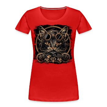 Chat Steampunk - T-shirt bio Premium Femme - rouge - Devant - Mia (176cm)