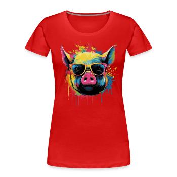 Lustiges Ferkel mit Sonnenbrille - Frauen Premium Bio T-Shirt - Rot - Vorne - Mia (176cm)