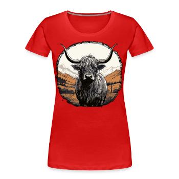 Schottisches Hochlandrind - Frauen Premium Bio T-Shirt - Rot - Vorne - Mia (176cm)