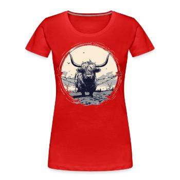 Schottisches Hochlandrind - Frauen Premium Bio T-Shirt - Rot - Vorne - Mia (176cm)