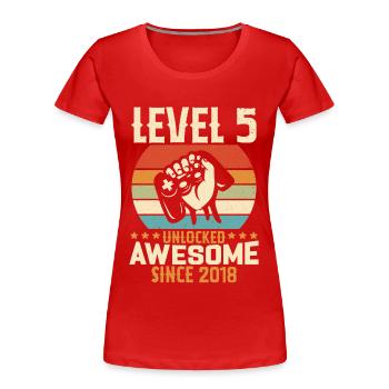 Niveau 5 An Débloqué Gaming Cadeau Anniversaire - T-shirt bio Premium Femme - rouge - Devant - Mia (176cm)