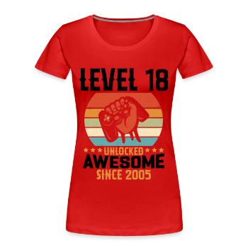 Level 18 Year Unlock Gaming Birthday Gift - Women's Premium Organic T-Shirt - red - Front - Mia (176cm)