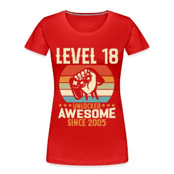 Level 18 Year Unlock Gaming Birthday Gift - Women's Premium Organic T-Shirt - red - Front - Mia (176cm)
