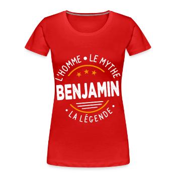 Benjamin L'Homme Le Mythe La Légende - T-shirt bio Premium Femme - rouge - Devant - Mia (176cm)
