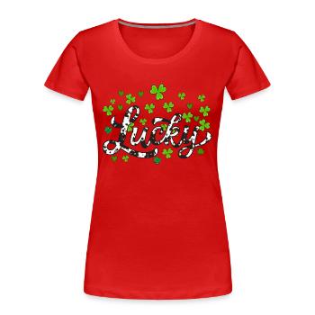 Lucky St Patricks Day, Leopardenblattklee - Frauen Premium Bio T-Shirt - Rot - Vorne - Mia (176cm)