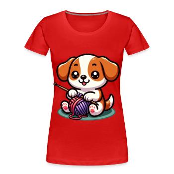 Hund Stricken Stricken Hündchen Pullover Kunst - Frauen Premium Bio T-Shirt - Rot - Vorne - Mia (176cm)