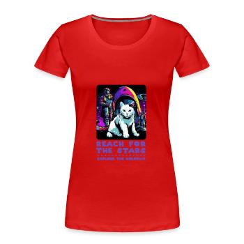Cosmic Cat Power - Découvrez les étoiles - T-shirt bio Premium Femme - rouge - Devant - Mia (176cm)
