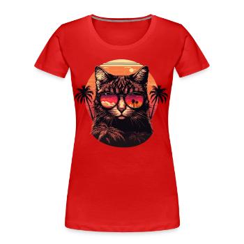 80er Jahre Style Cat Illustration - Frauen Premium Bio T-Shirt - Rot - Vorne - Mia (176cm)