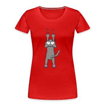 Graue Katze - Frauen Premium Bio T-Shirt - Rot - Vorne - Mia (176cm)