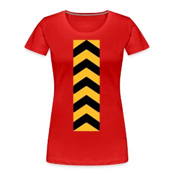 CAUTION TAPE - ABSPERRBAND - ARROW - YELLOW BLACK - Frauen Premium Bio T-Shirt - Rot - Vorne - Mia (176cm)