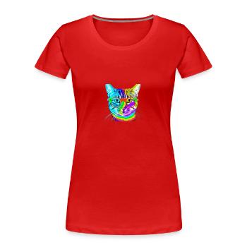 Katze bunt Brille Geschenkidee süß cool - Frauen Premium Bio T-Shirt - Rot - Vorne - Mia (176cm)