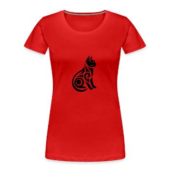 Tattoo minimalistisch Linienkunst Katze - Frauen Premium Bio T-Shirt - Rot - Vorne - Mia (176cm)