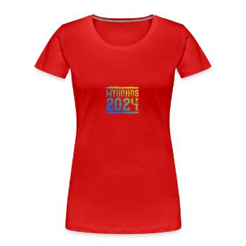 Mykonos 2024 - T-shirt bio Premium Femme - rouge - Devant - Mia (176cm)