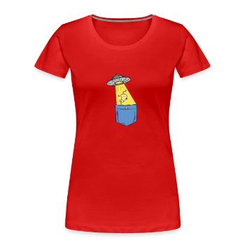 Alien - Raumschiff - Katze - Tasche - Brusttasche - Frauen Premium Bio T-Shirt - Rot - Vorne - Mia (176cm)
