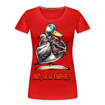 Le Canard Colvert, Moi Je Le Chasse! - Frauen Premium Bio T-Shirt - Rot - Vorne - Mia (176cm)