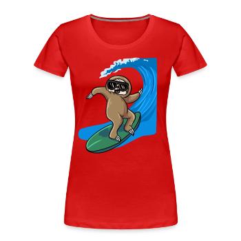 Faultier Surfer Surfbrett Surfen - Frauen Premium Bio T-Shirt - Rot - Vorne - Mia (176cm)