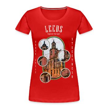 Leeds England UK Stadt Skyline Streetwear - Frauen Premium Bio T-Shirt - Rot - Vorne - Mia (176cm)