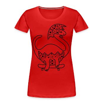 Brontosaurus Baby beim Skaten auf dem Skateboard! - Frauen Premium Bio T-Shirt - Rot - Vorne - Mia (176cm)