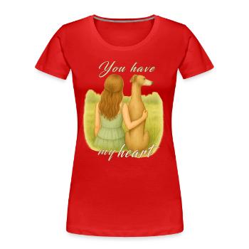 Windhund Liebe - Frau mit Hund - Frauen Premium Bio T-Shirt - Rot - Vorne - Mia (176cm)