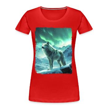 Loup Aurore boréale Montagne Aurores boréales Neige - T-shirt bio Premium Femme - rouge - Devant - Mia (176cm)