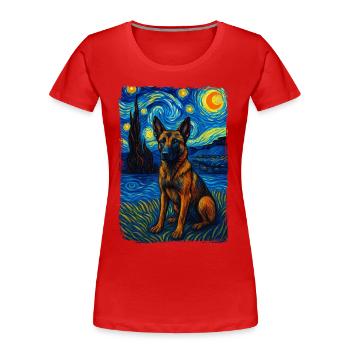 Deutscher Schäferhund Hund Tier Sternennacht Malerei - Frauen Premium Bio T-Shirt - Rot - Vorne - Mia (176cm)