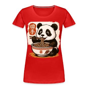 Niedlicher Panda, der Nudeln isst Asiatisches Essen Illustration - Frauen Premium Bio T-Shirt - Rot - Vorne - Mia (176cm)