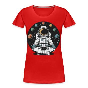 Astronaut Yoga Meditation Weltraum Planeten Umlaufbahn - Frauen Premium Bio T-Shirt - Rot - Vorne - Mia (176cm)