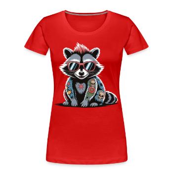 Waschbär Punk Tattoo Coole Sonnenbrille - Frauen Premium Bio T-Shirt - Rot - Vorne - Mia (176cm)