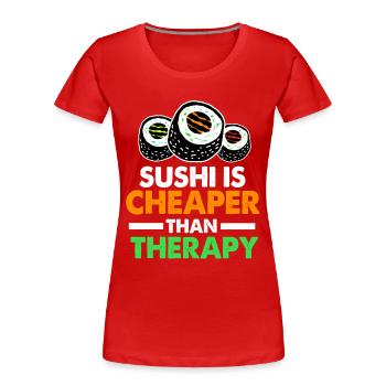 Sushi Go Riz Japon Tokyo Miso Nigiri Maki Udon - T-shirt bio Premium Femme - rouge - Devant - Mia (176cm)