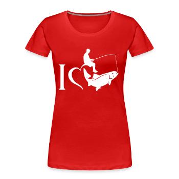 J'aime le cadeau de pêche de pêche - T-shirt bio Premium Femme - rouge - Devant - Mia (176cm)