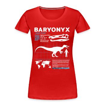 Fiche technique Baryonyx - T-shirt bio Premium Femme - rouge - Devant - Mia (176cm)