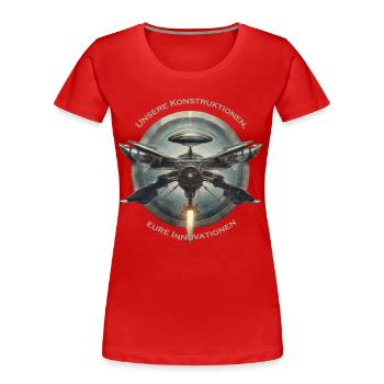 Design et innovation - T-shirt bio Premium Femme - rouge - Devant - Mia (176cm)