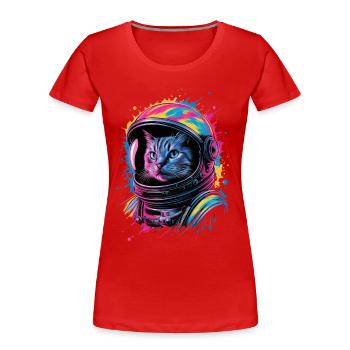 Chat de l’espace avec casque coloré - T-shirt bio Premium Femme - rouge - Devant - Mia (176cm)