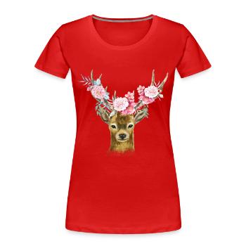 Damen Hirsch Trachtenhemd für Feste im Oktober - Frauen Premium Bio T-Shirt - Rot - Vorne - Mia (176cm)