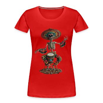 Mexikanisches Skelett Trommeln - Frauen Premium Bio T-Shirt - Rot - Vorne - Mia (176cm)