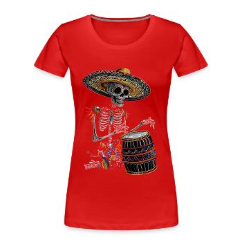 Mexikanisches Skelett Trommeln - Frauen Premium Bio T-Shirt - Rot - Vorne - Mia (176cm)