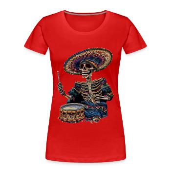 Mexikanisches Skelett Trommeln - Frauen Premium Bio T-Shirt - Rot - Vorne - Mia (176cm)