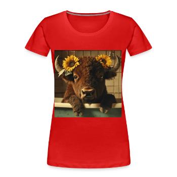 Bison - Frauen Premium Bio T-Shirt - Rot - Vorne - Mia (176cm)