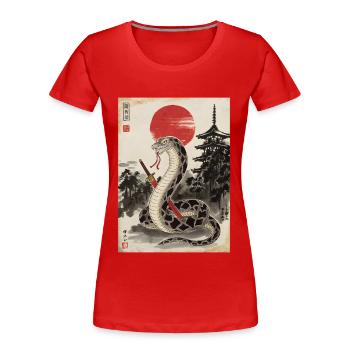 Samurai - Frauen Premium Bio T-Shirt - Rot - Vorne - Mia (176cm)