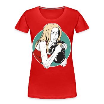 Bodybuilder Leg Day Girl Kettlebells Fitness - Frauen Premium Bio T-Shirt - Rot - Vorne - Mia (176cm)