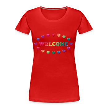 Welcome (Herzlich Willkommen) - Frauen Premium Bio T-Shirt - Rot - Vorne - Mia (176cm)