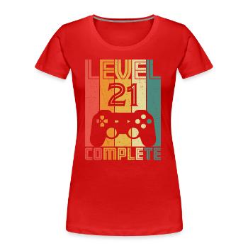 21. Geburtstag Gamer Level 21 Complete 21 Jahre - Frauen Premium Bio T-Shirt - Rot - Vorne - Mia (176cm)