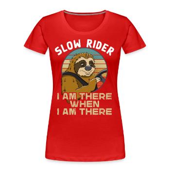 Slow Rider Funny Sloth Motorist Design - T-shirt bio Premium Femme - rouge - Devant - Mia (176cm)