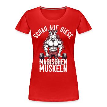 Einhorn Bodybuilder Magische Muskeln Design - Frauen Premium Bio T-Shirt - Rot - Vorne - Mia (176cm)